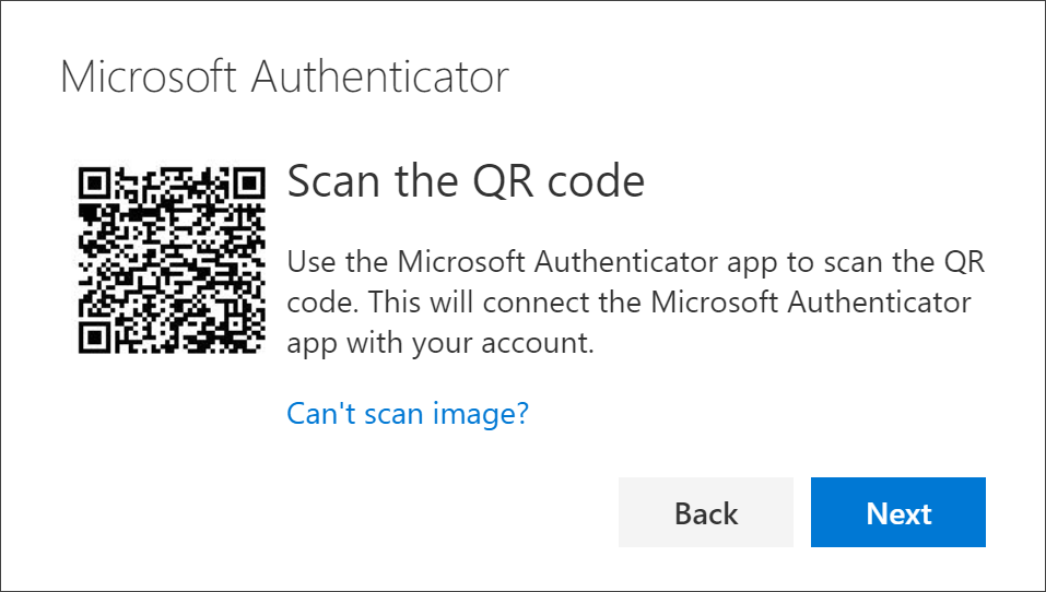 Página con QR Code para configurara la aplicación de Microsoft Authenticator